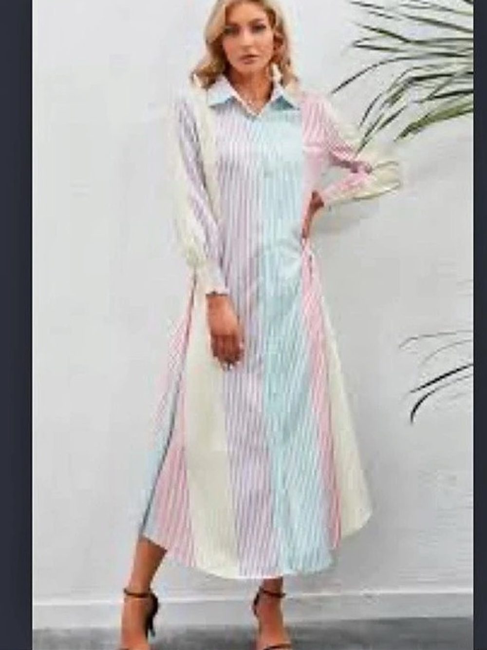 Shein Striped Maxi Shirt Dress in Pink & Green